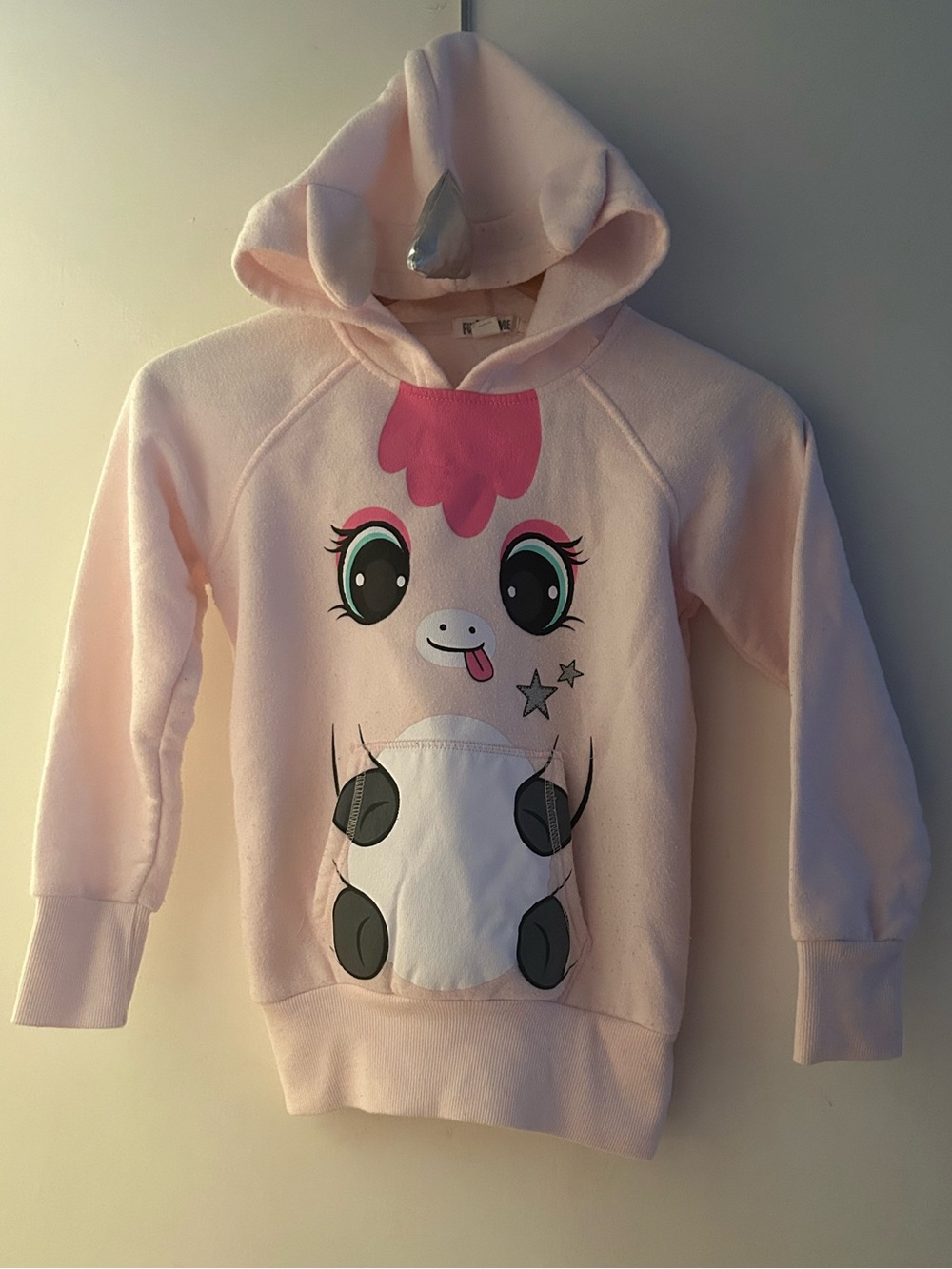 3/$25 Funzietime Light Pink Unicorn Hooded Sweatshirt with Silver Horn and pink